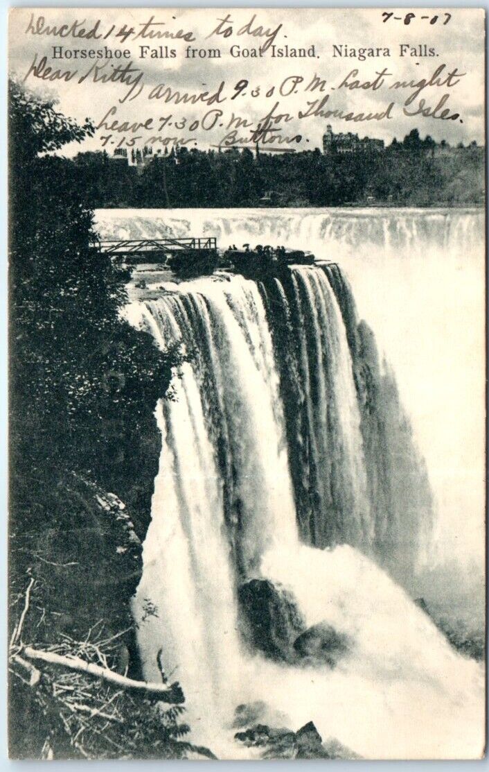 Postcard Horseshoe Falls Ontario Canada from Goat Island Niagara Falls New York
