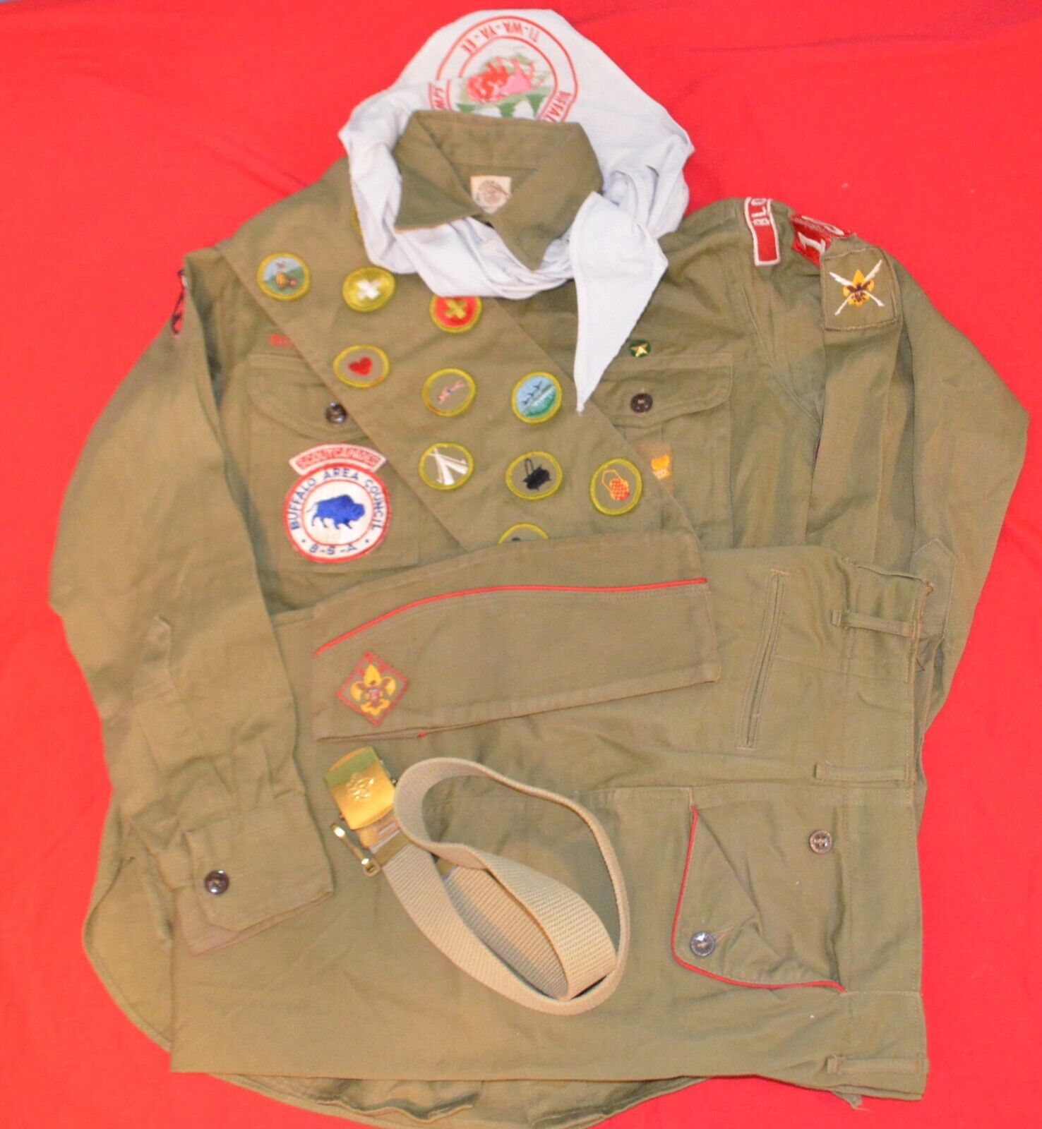 Vintage 1950\'s Boy Scouts Uniform Shirt Sash Patches Pants Hat Belt Buffalo NY