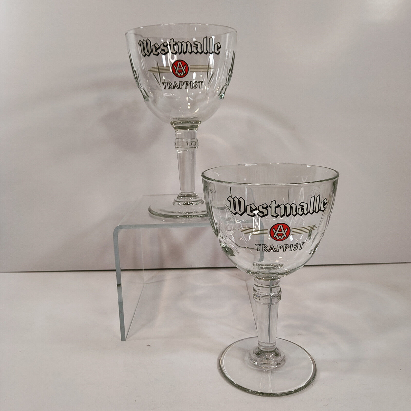 2 x New WESTMALLE TRAPPIST Pedestal Cut Glass Beer Glasses Chalice Belgium 33cl