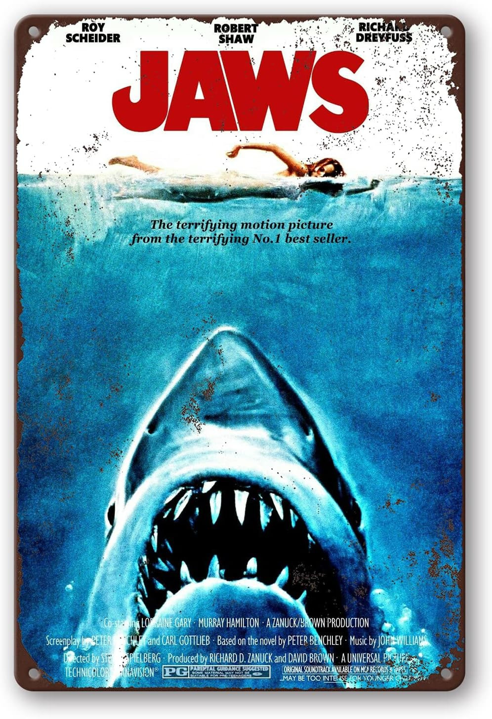 NEW 1975 Jaws Movie Vintage Look Reproduction Tin Metal Sign 12X8 Inch