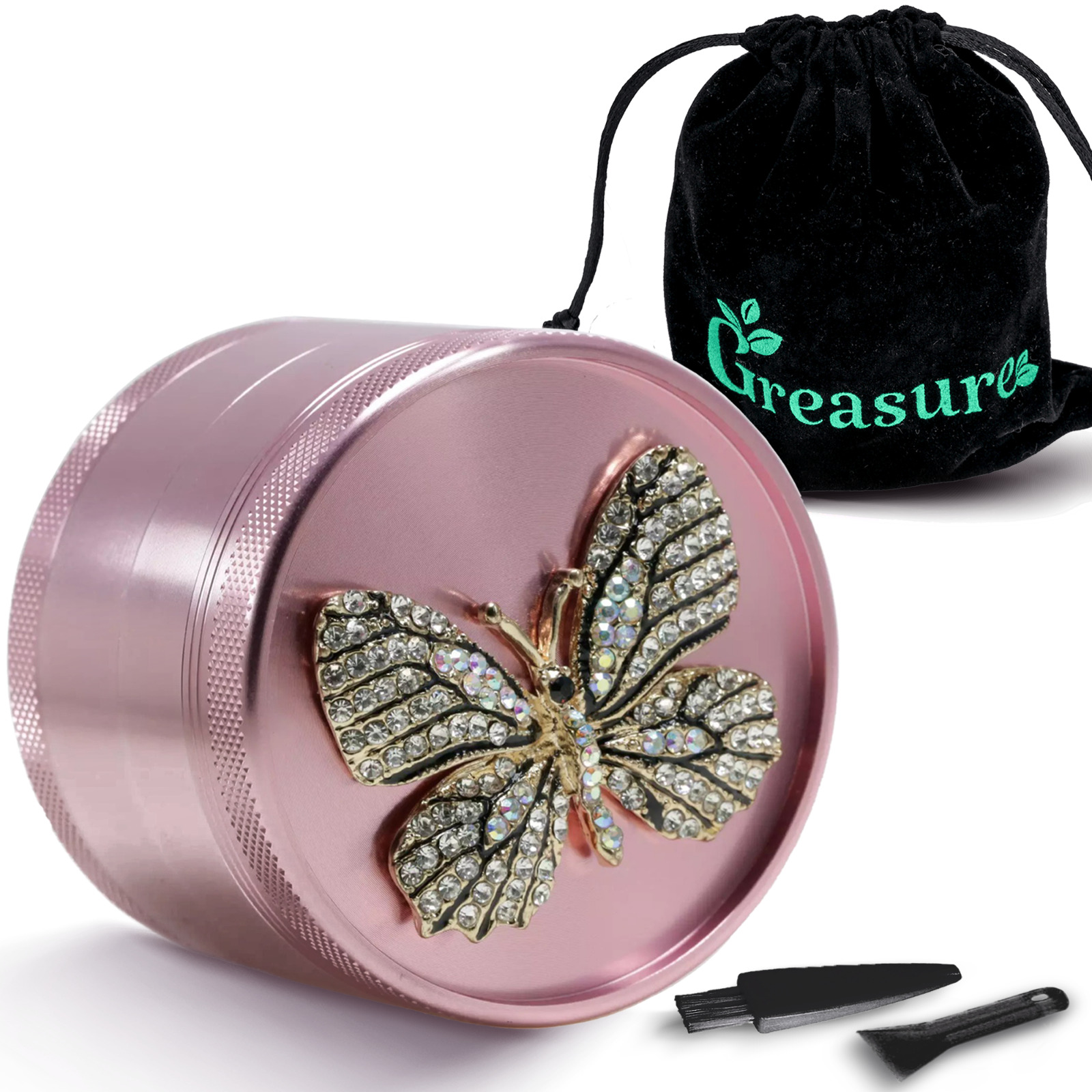 Wholesale 50 pcs Tobacco Herb Grinder Pink Butterfly 2.5 inch- Aluminum 4 Piece