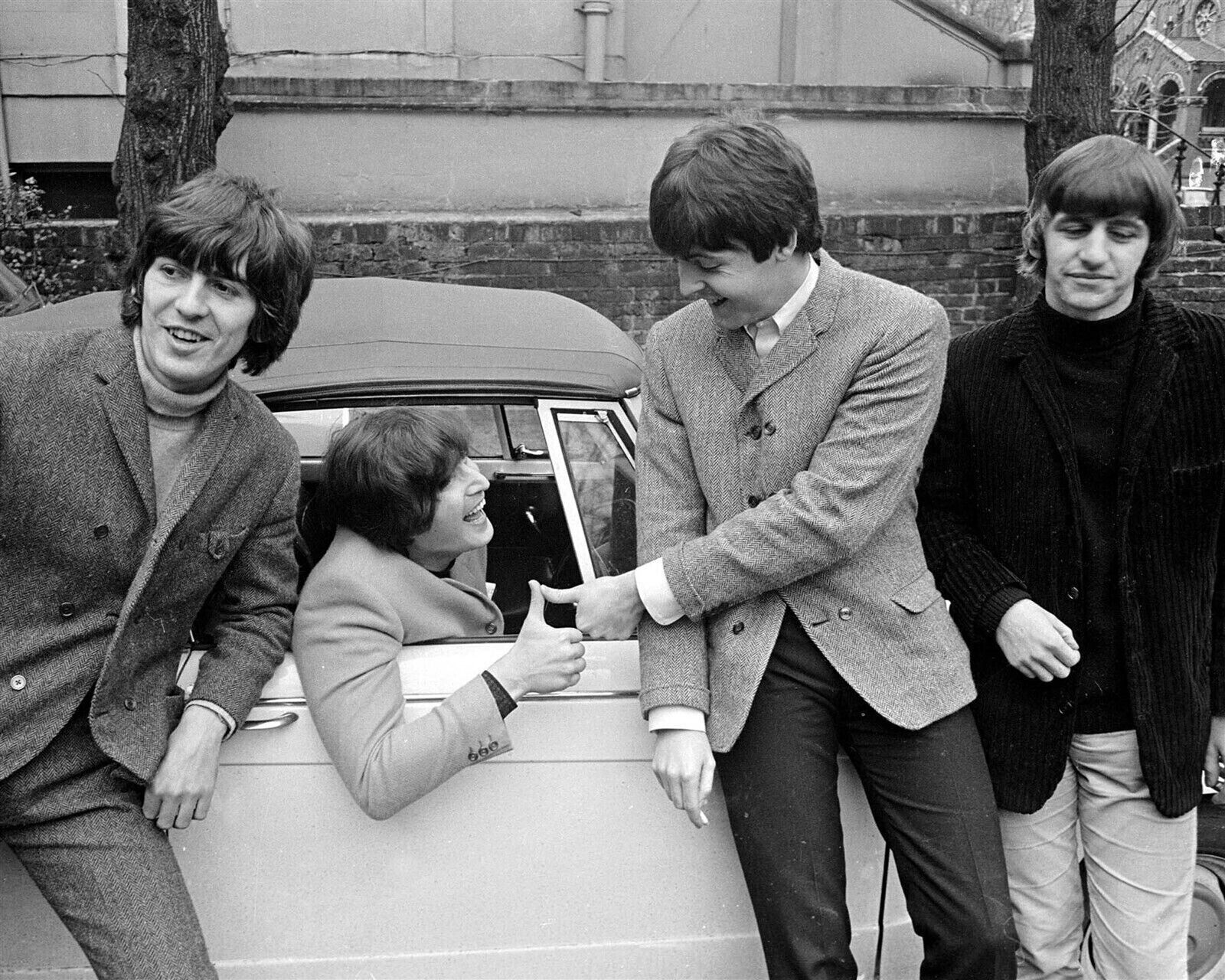 The Beatles George John Paul & Ringo by Triumph Herald 5x7 inch photo