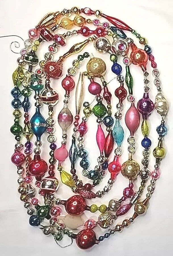 ✨️🎄*Big Beads* 12' Antique Vtg Mercury Glass Christmas Garland *Bright~Shiny*