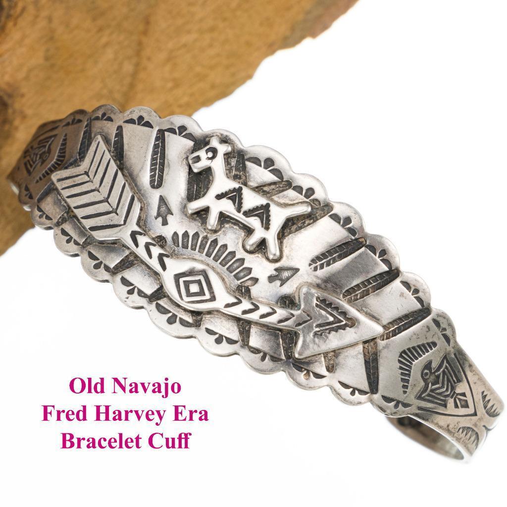1940's Vintage Navajo Bracelet ARROWS Sterling Silver FRED HARVEY Era OLD PAWN