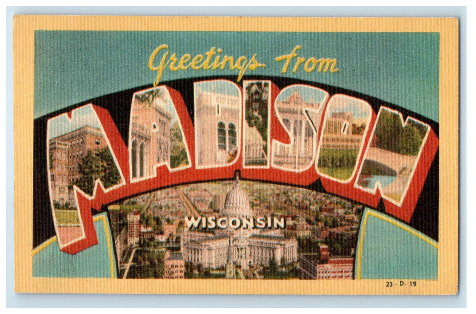 c1950s Big Letters, Greetings from Madison Wisconsin WI Unposted Postcard