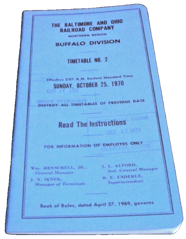 OCTOBER 1970 B&O BALTIMORE & OHIO BUFFALO DIVISION EMPLOYEE TIMETABLE #2