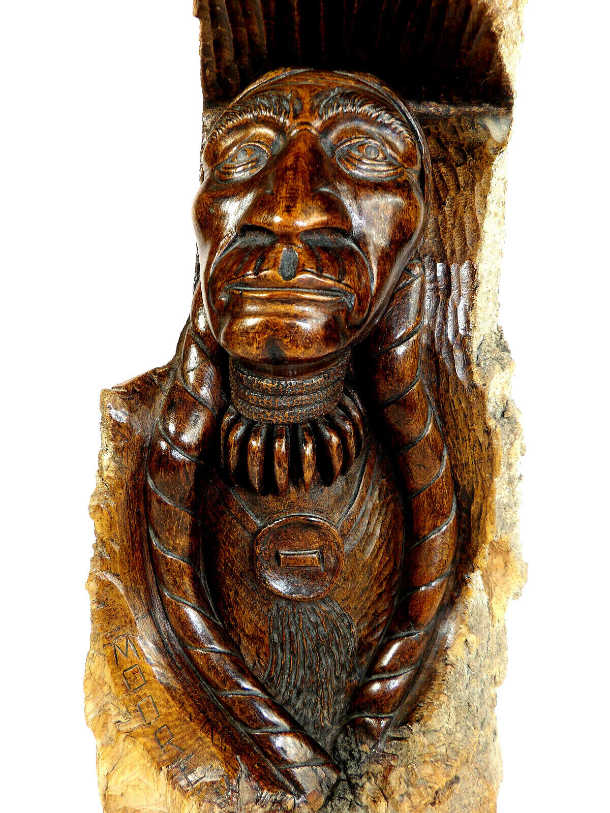 Pacific NW Native American Carved Wood Statue Bust Signed Jack Moore 89\' 14\
