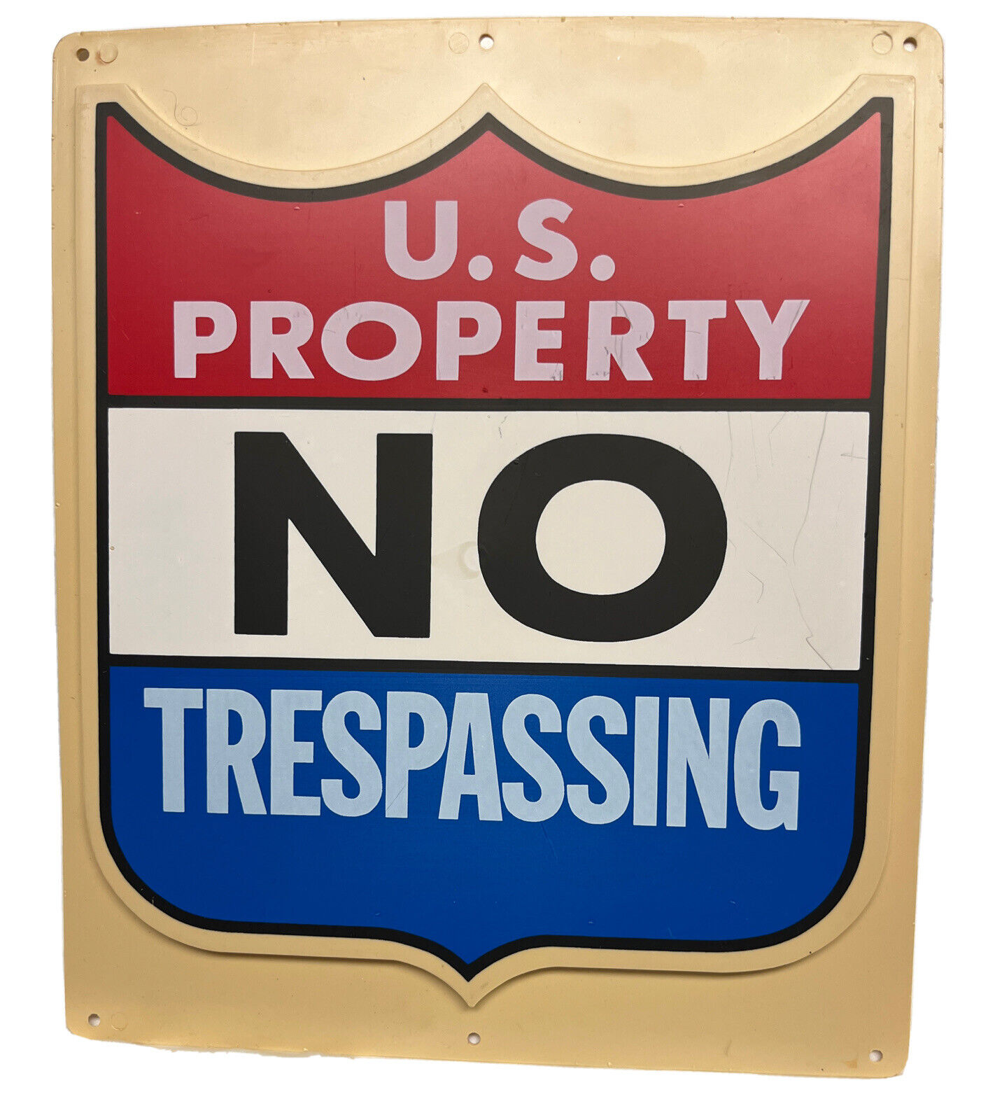 Vintage U.S. Property No Trespassing Raised 3-D Plastic Wall Sign 13.5”x11.5”
