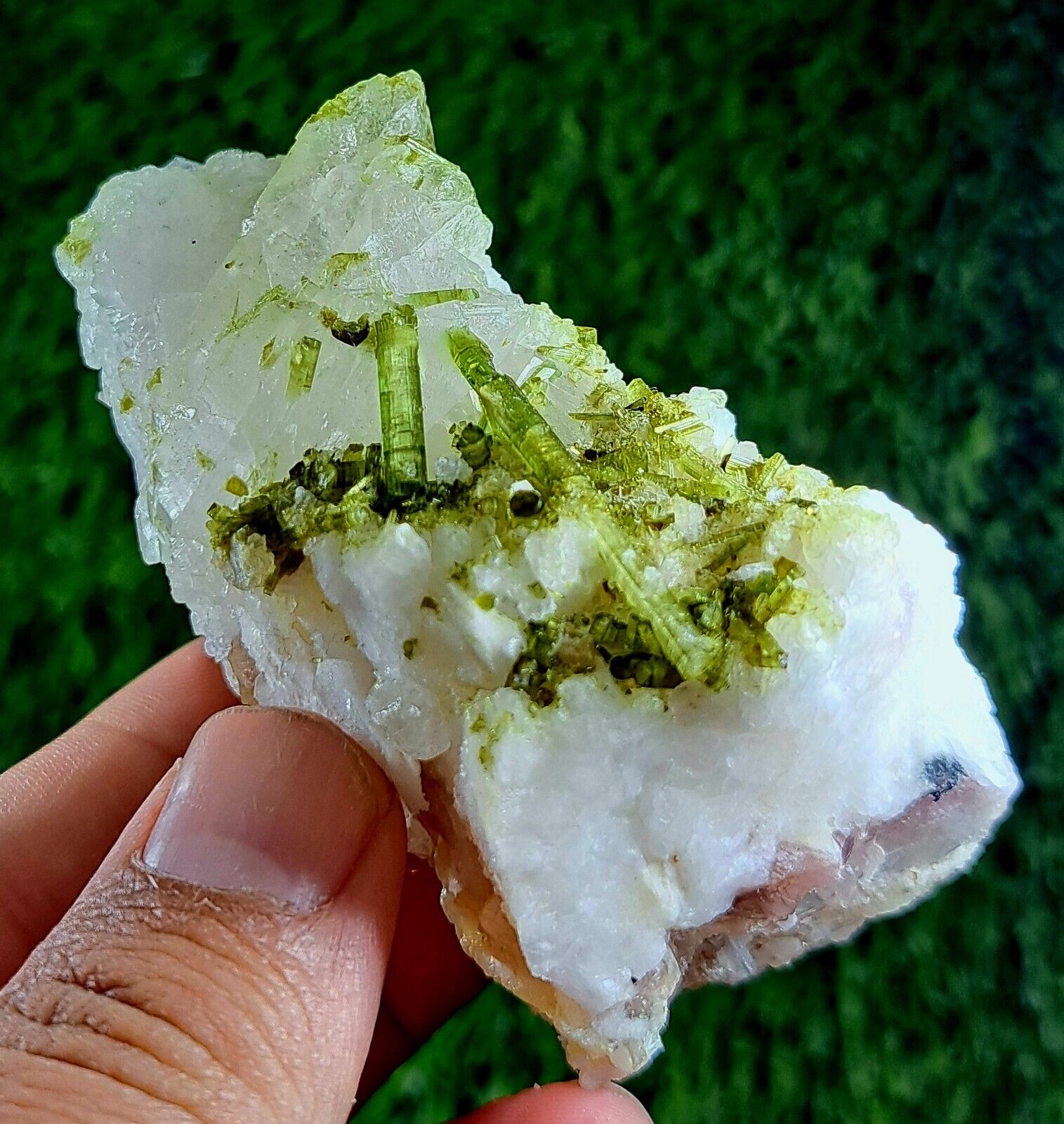 1247cts A lovely piece of lustrous green tourmaline specimen cluster on martix