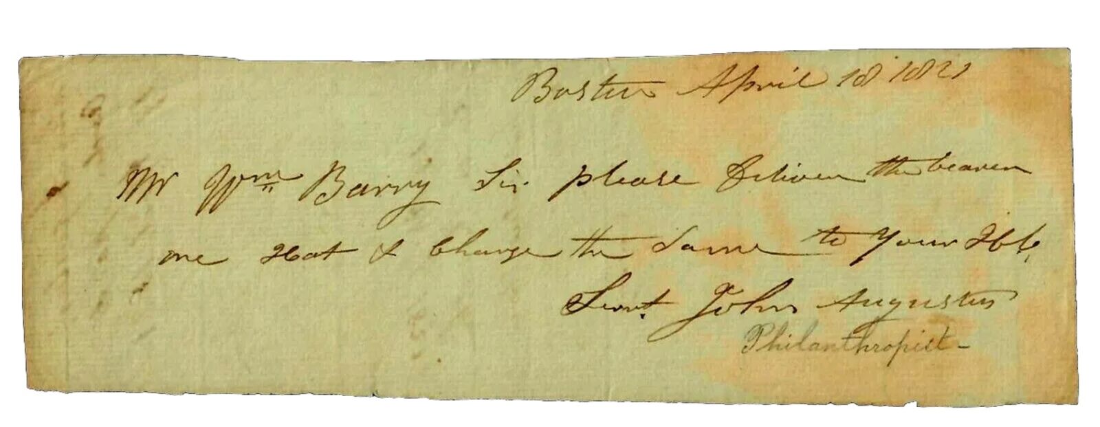 “Father of Probation” John Augustus Hand Signed Document Dated 1821