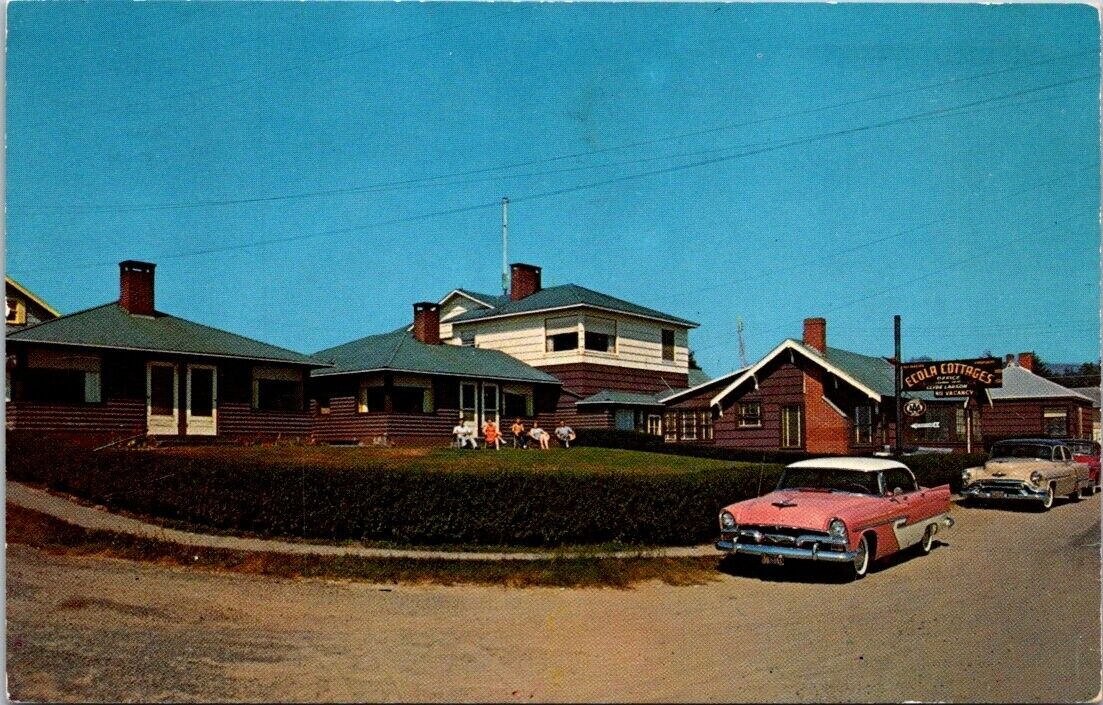 Cannon Beach OR Ecola Cottages 1956 Plymouth Belvedere Oregon postcard DQ4