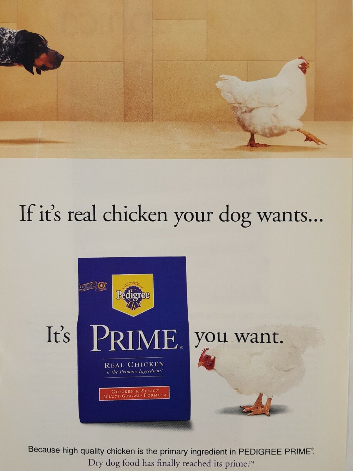 Print Ad Pedigree Prime Real Chicken Multi-Grain Dry Dog Food 1999 Advertising