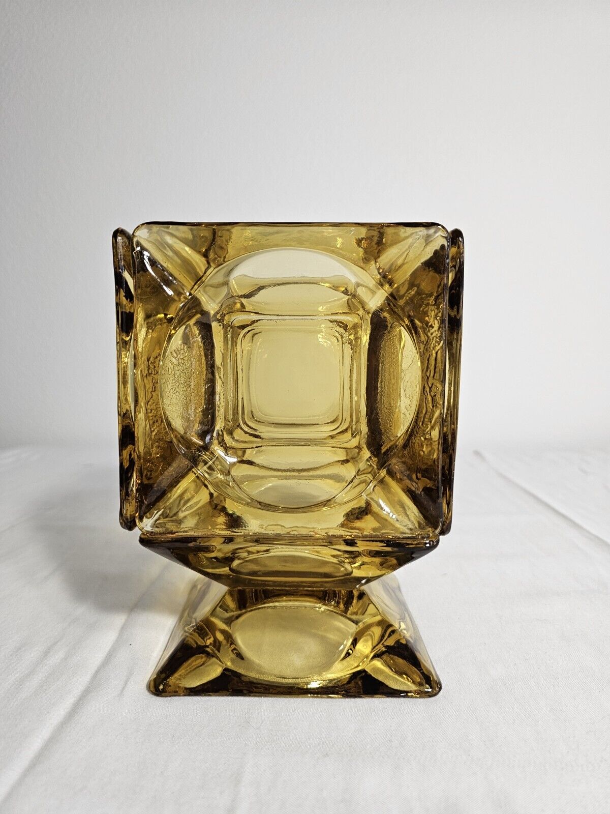 Vtg 70\'s Retro Thick Gold Amber Glass Vase Candle Votive Planter UNIQUE