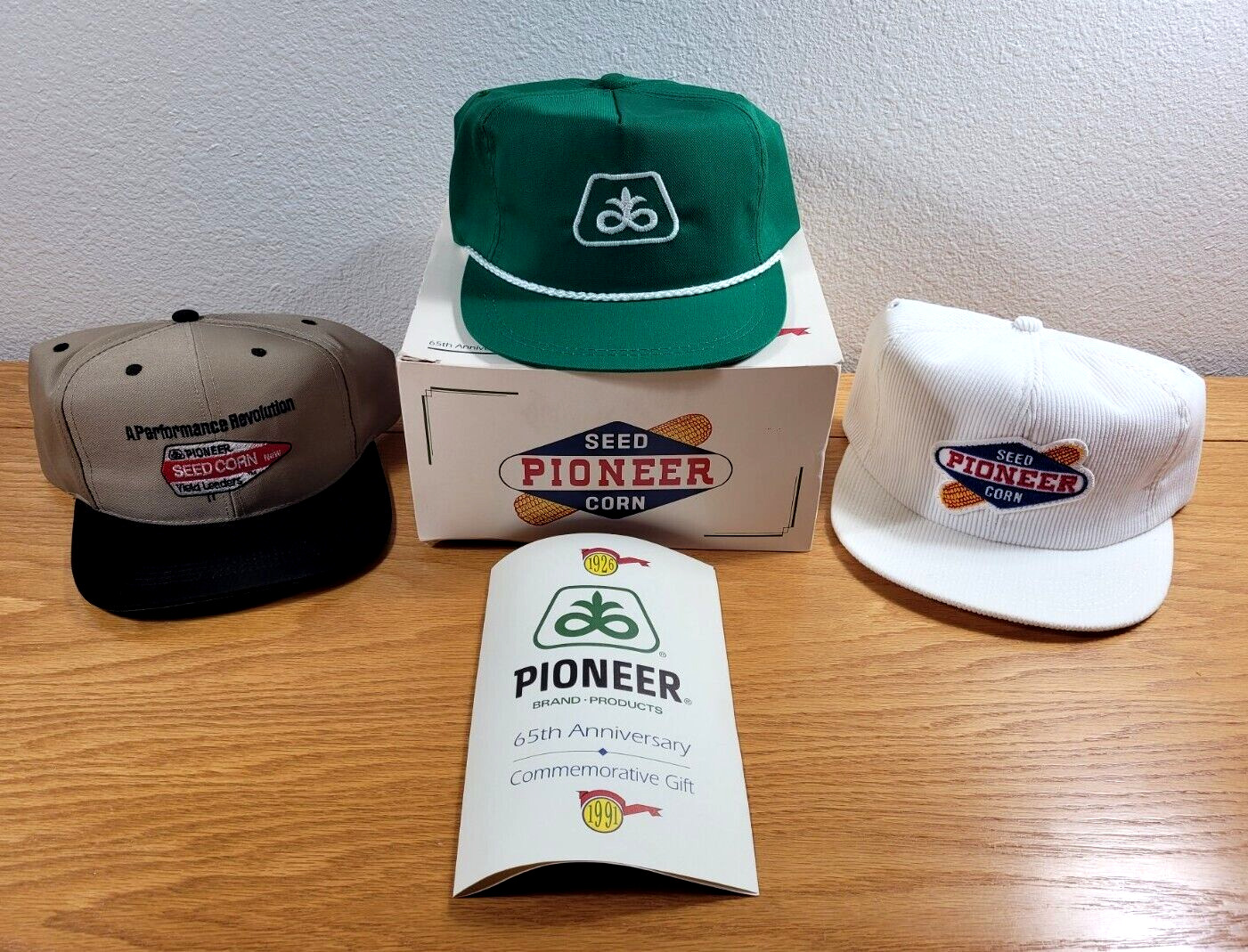 PIONEER 1991 Vintage 65th Anniversary Commemorative Gift Box of 3 HATS / CAPS