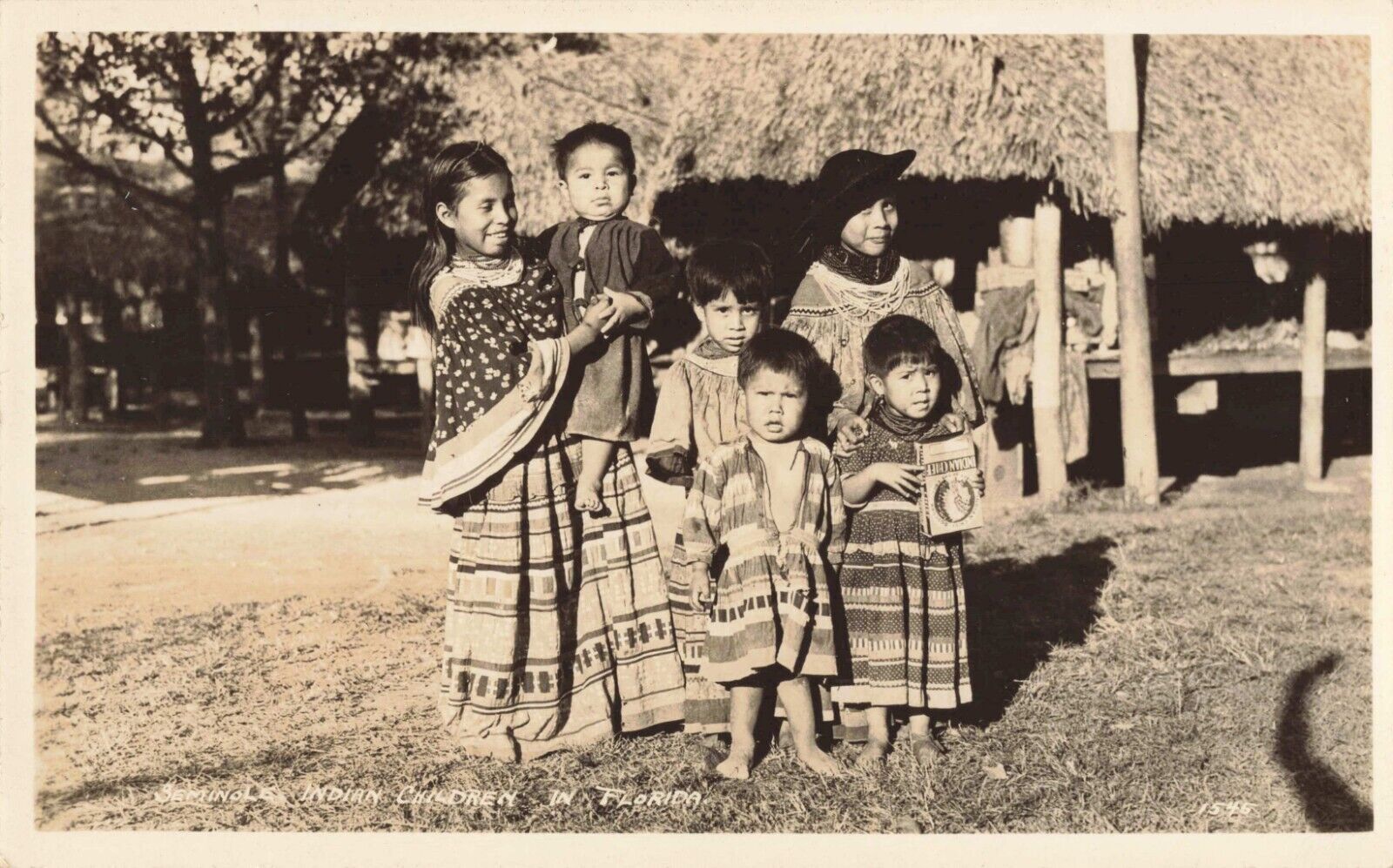 Seminole Indian Children in Florida FL Box of Popcorn c1940 Real Photo RPPC