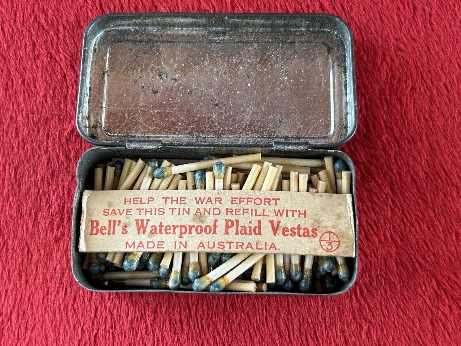 Original FULL WW2 Bell's Waterproof Wax Vestas Tin w/ Matches Bells