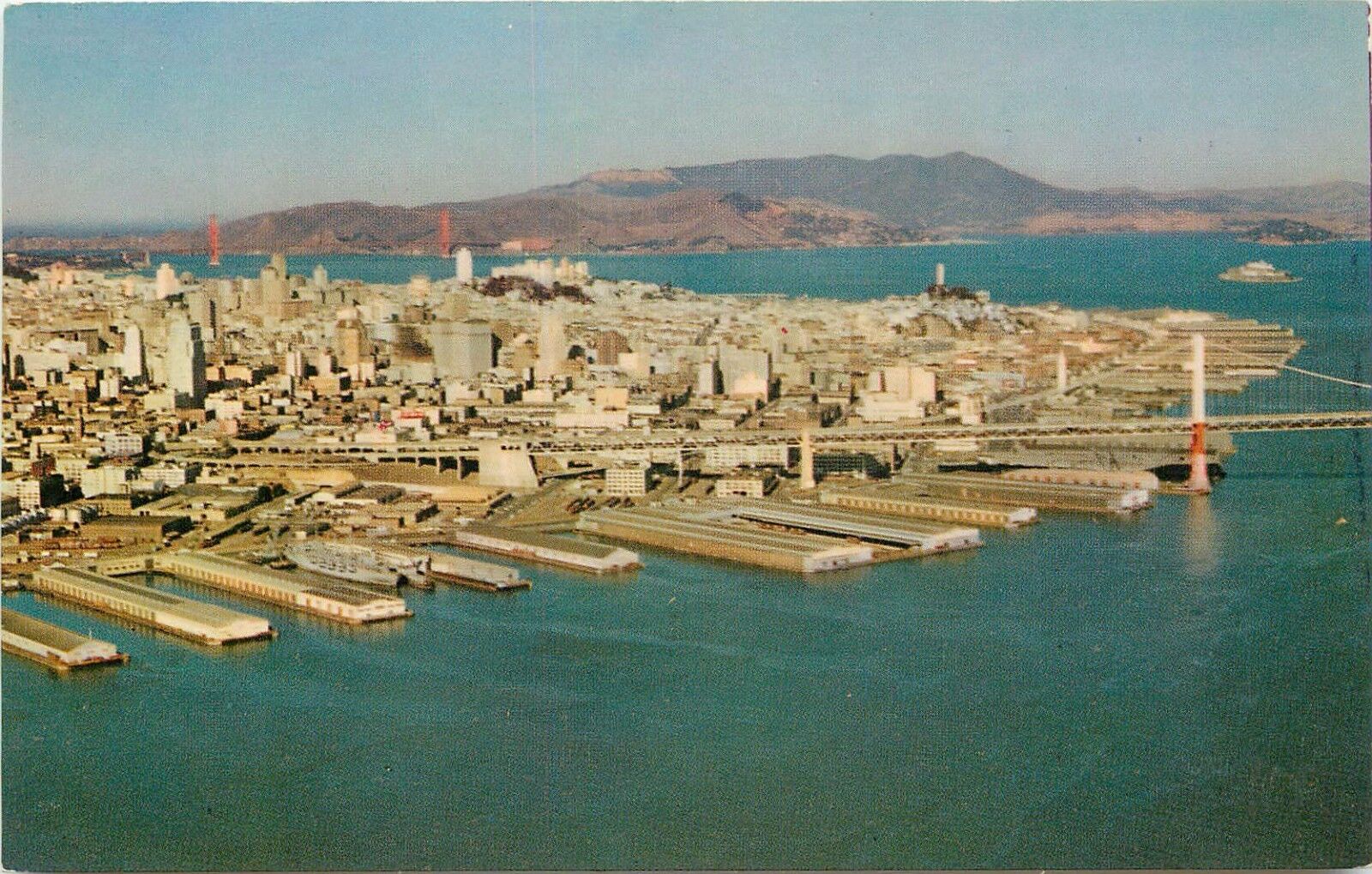 Aerial View San Francisco California Alcatraz Bay Bridge Postcard
