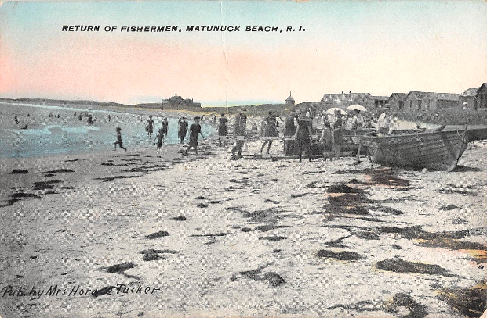 c.1910 Return of Fishermen Matunuck Beach RI post card