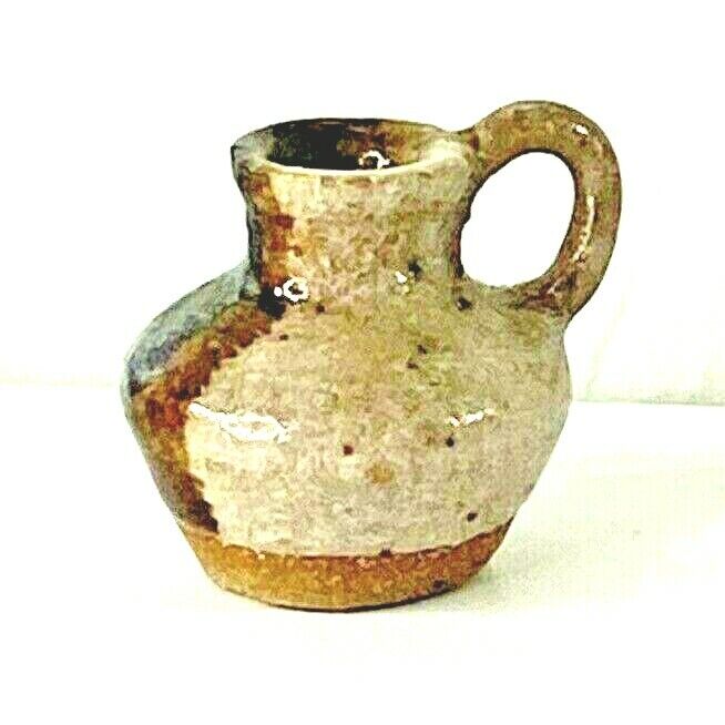 Art Pottery Signed Pitcher Glazed Miniature 1 Inch Tall Doll House