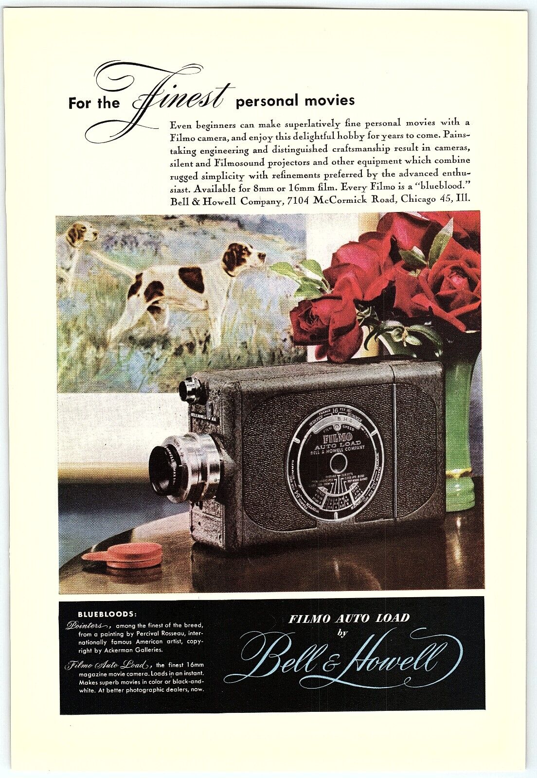 1940s BELL & HOWELL FILMO AUTO LOAD PERSONAL MOVIE CAMERA PRINT AD Z4264