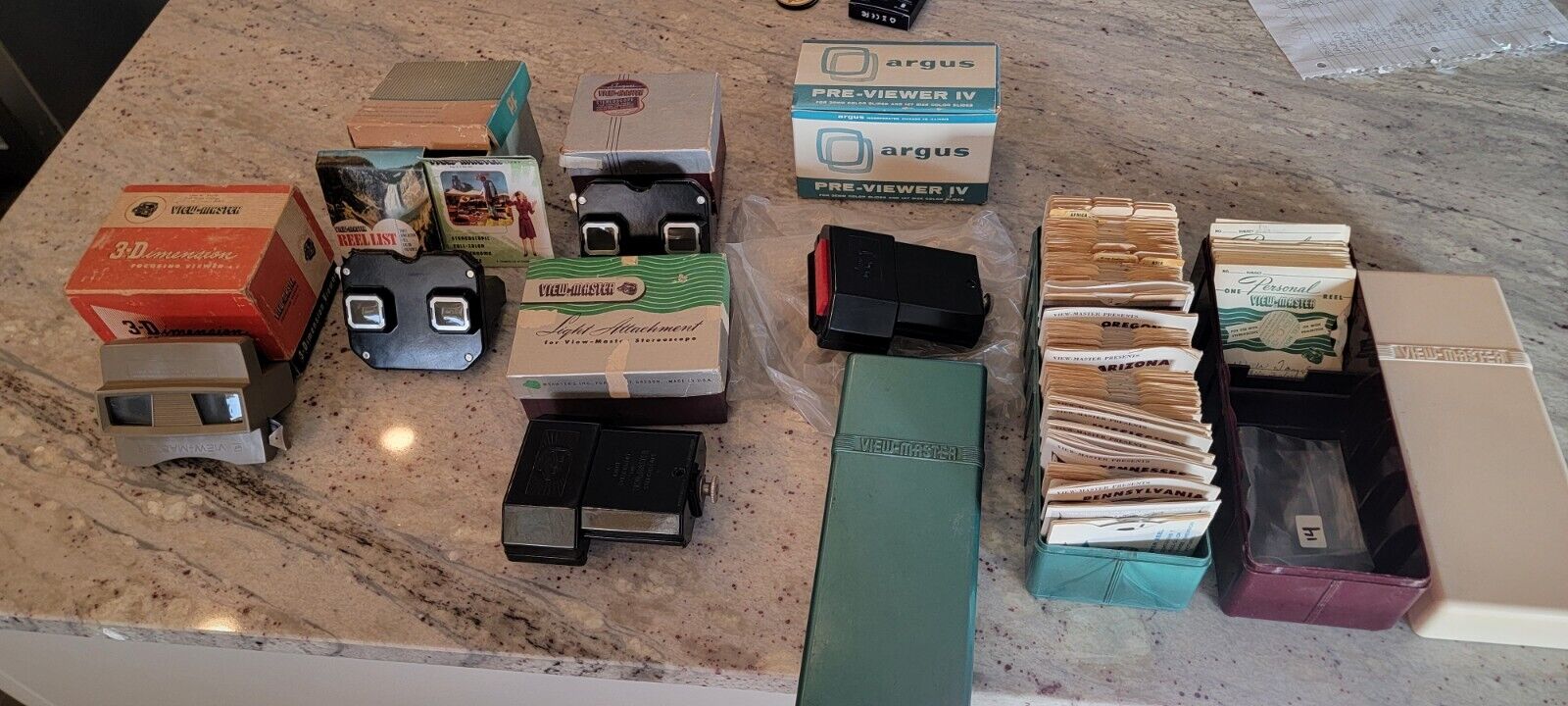 HUGE Sawyers Viewmaster Lot 3d View Masters Slides Light Original Boxes 50s Pic