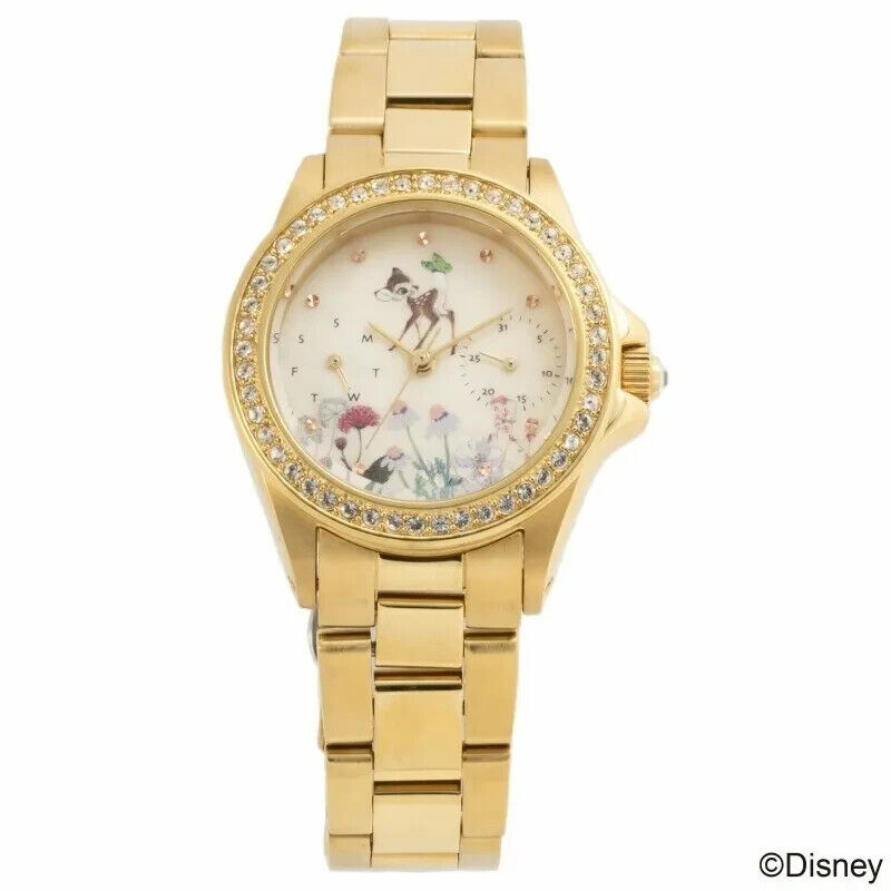 Disney Bambi Wrist Watch Gold LOV-IN Bouquet Japan