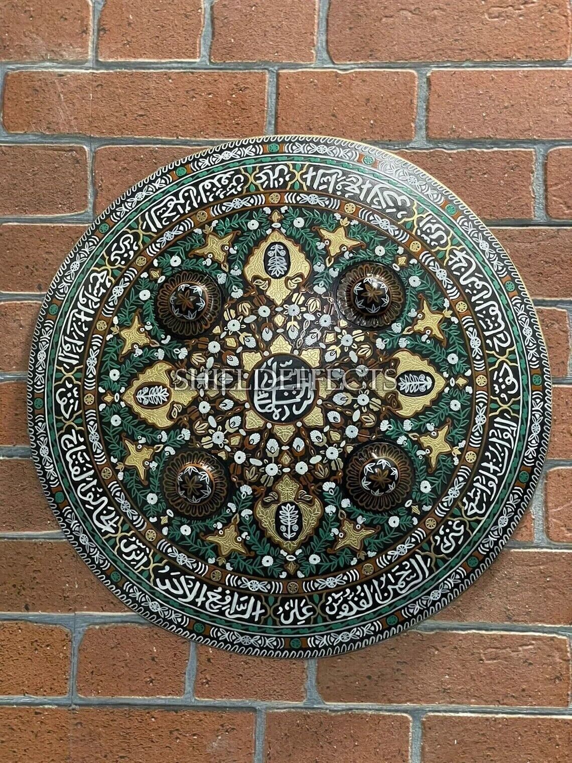 New Medieval Islamic Shield Embossed Indo Persian Shield Arabic Inscription Meta