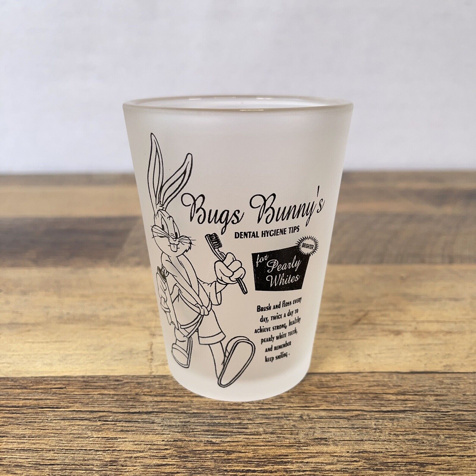 Vintage 1994 BUGS BUNNY'S Dental Hygiene Tips Glass Cup Pearly Whites Dentist