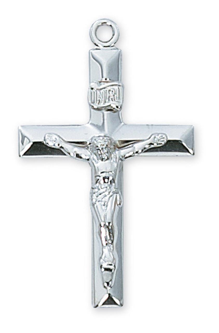 Beautiful Sterling Silver Crucifix Features 24in Long Chain