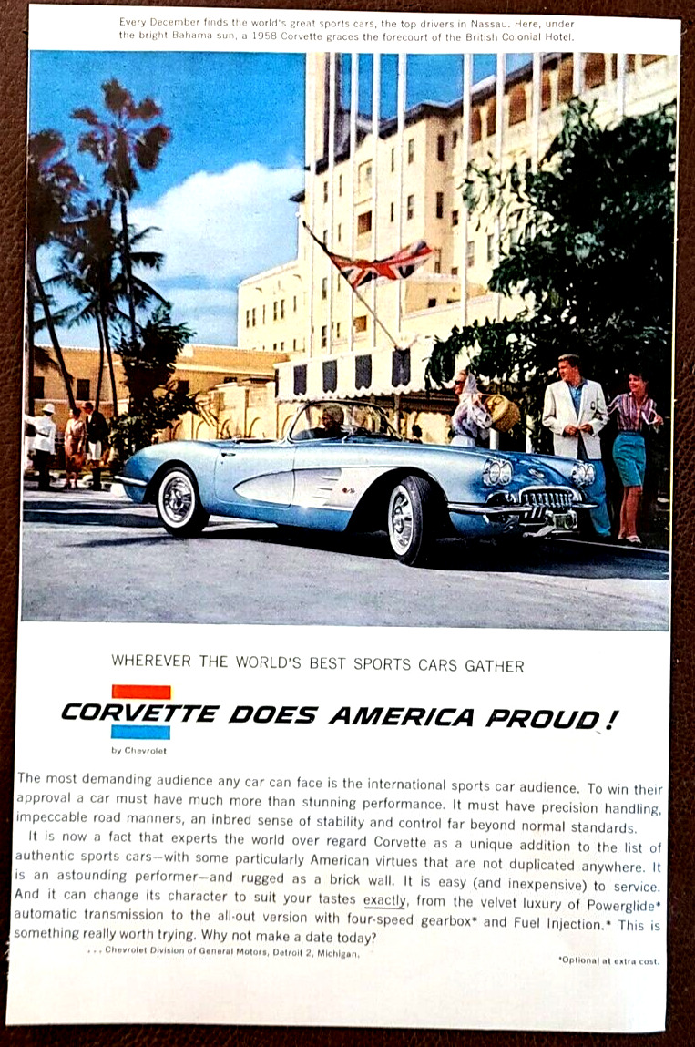 Chevy Corvette Convertible Original 1958 Vintage Print Ad