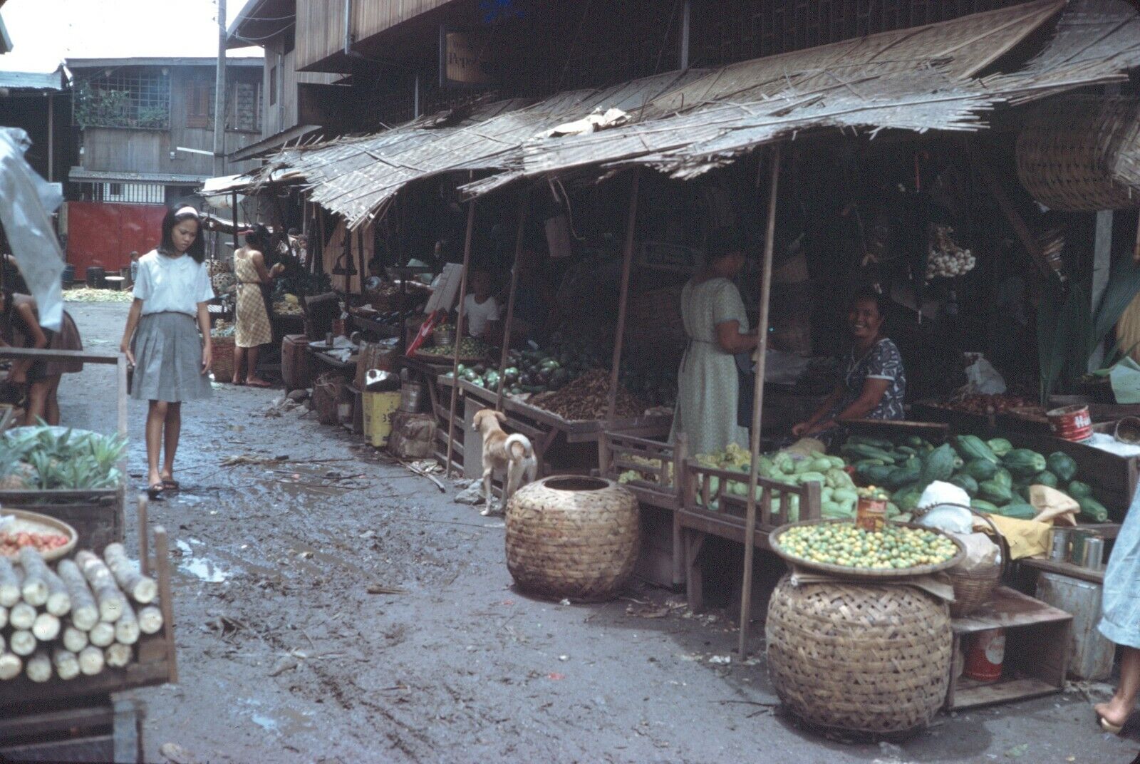 1968 Outdoor Bazaar Food Market Vintage 35mm Slide