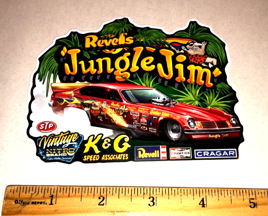 NHRA Drag Racing Revell\'s JUNGLE JIM Maroon Chevrolet Chevy Vega Sticker Decal