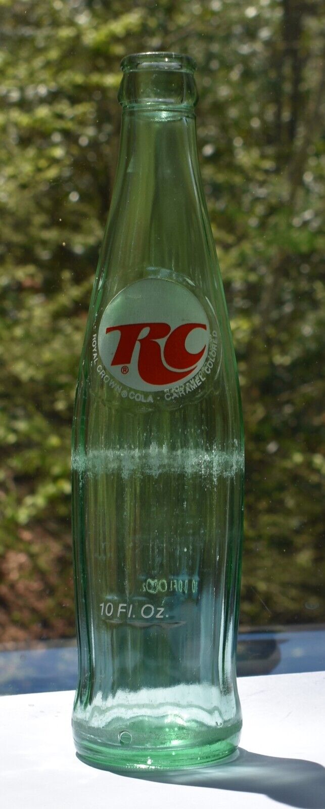Vintage Royal Crown RC Ribbed Green Glass Painted 10 oz Bottle 1972 ACL Reuse