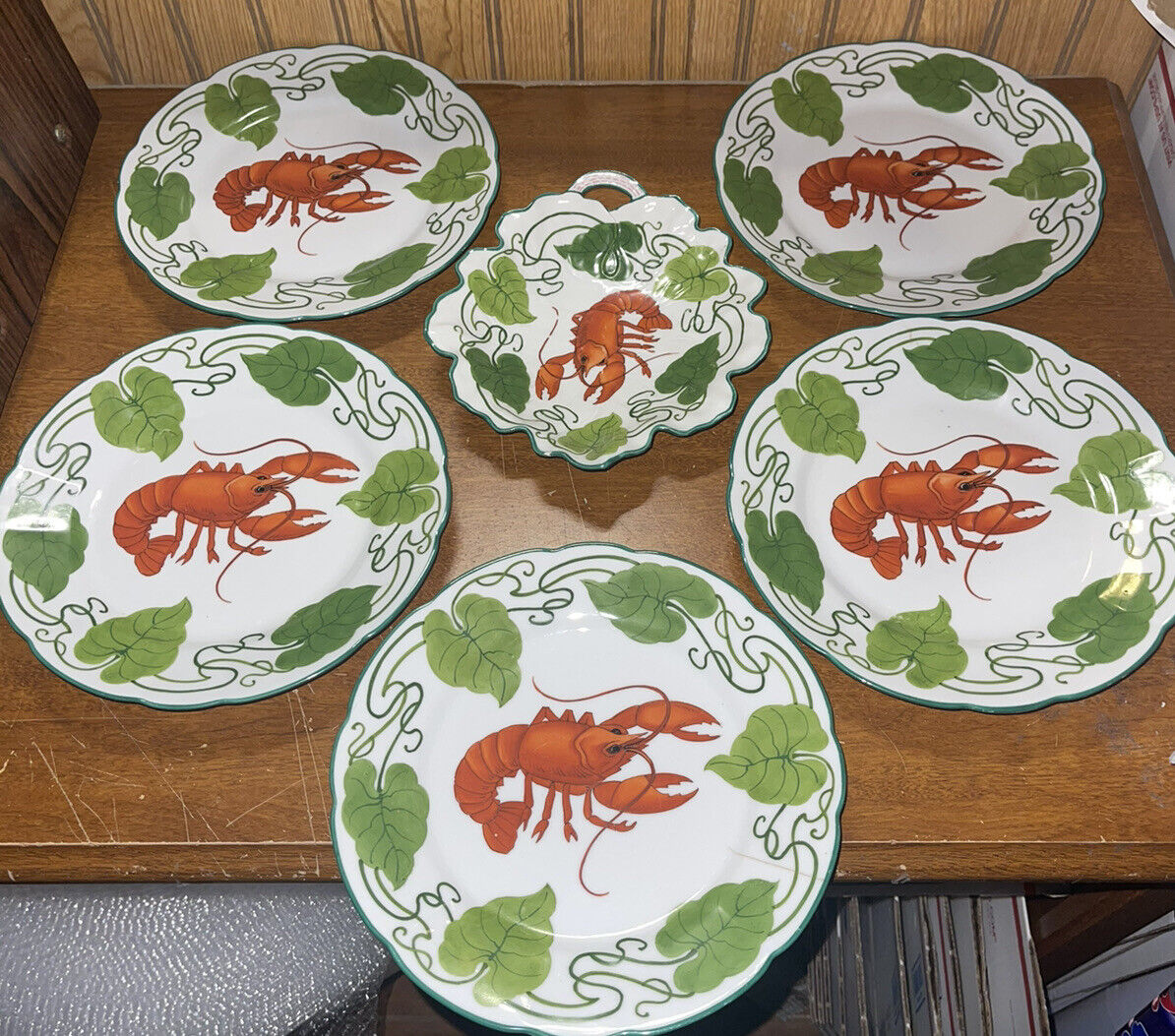 4 MCM Lobster Plates And Handle Dish Crown SAXE Excellent Vintage Condition.