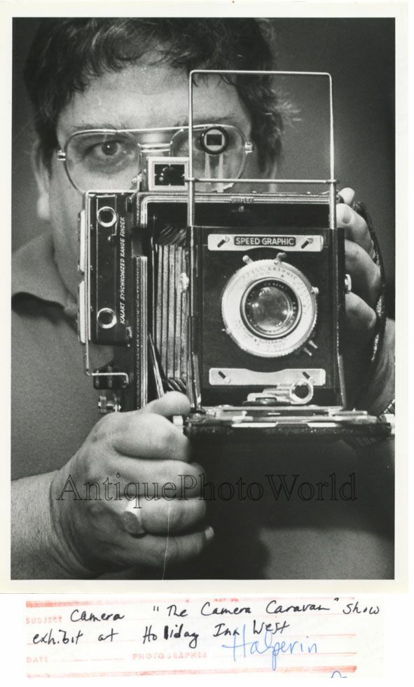 Photographer with Speed Graphic camera vintage art photo