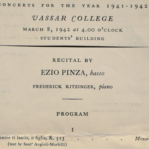 Vintage 1942 Ezio Pinza Basso Frederick Kitzinger Recital Program Vassar College