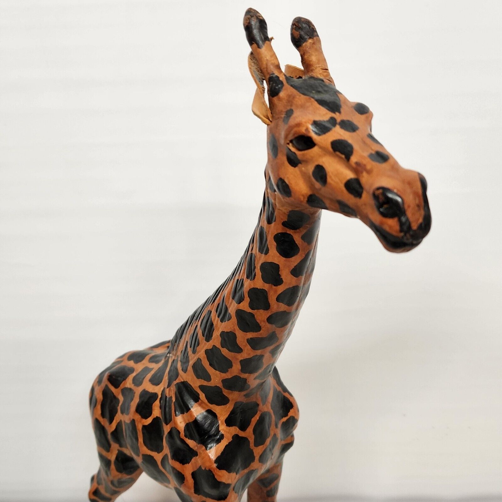 Leather Wrapped Giraffe Figurine Animal Vintage Large 18 Inch Tall Safari Décor