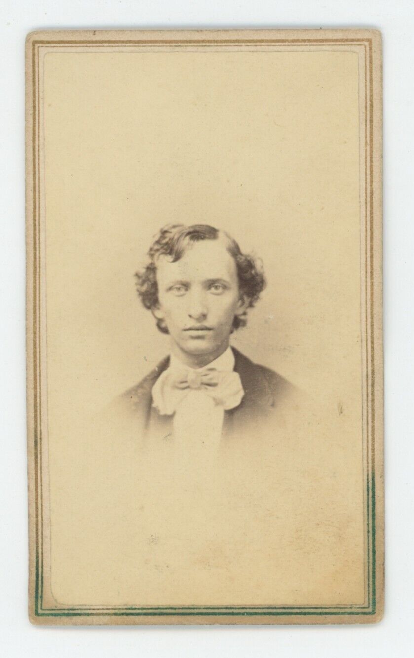 Antique ID'd CDV Circa 1860s Handsome Man Bow Tie Named Schollmullen Brooklyn NY