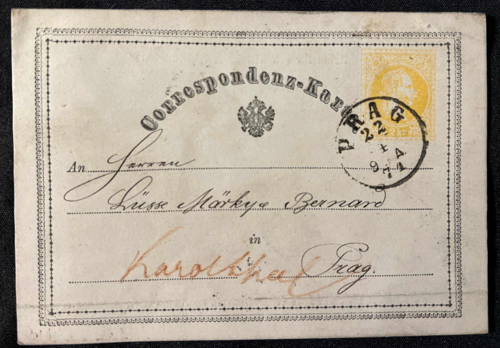 Scarce AUSTRIA 1871 to PRAG First Type Published  Postcard Handwritten Austria