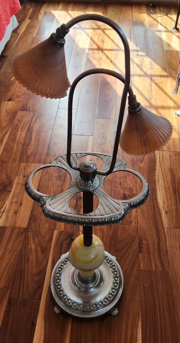 Rare ART DECO SLAG GLASS SMOKESTAND WITH LAMP
