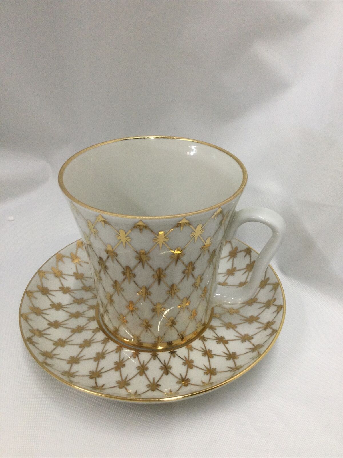 Russian Imperial Lomonosov Porcelain Coffee Cup Saucer Plate Set 