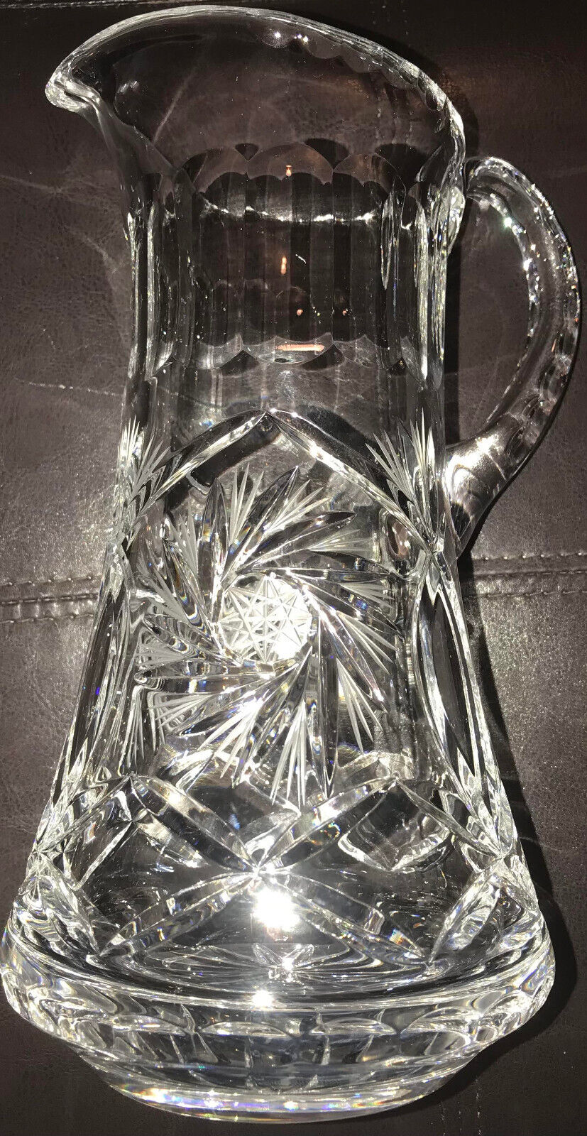 Antique American Brilliant Crystal Water Pitcher with Pinwheel and Star of David