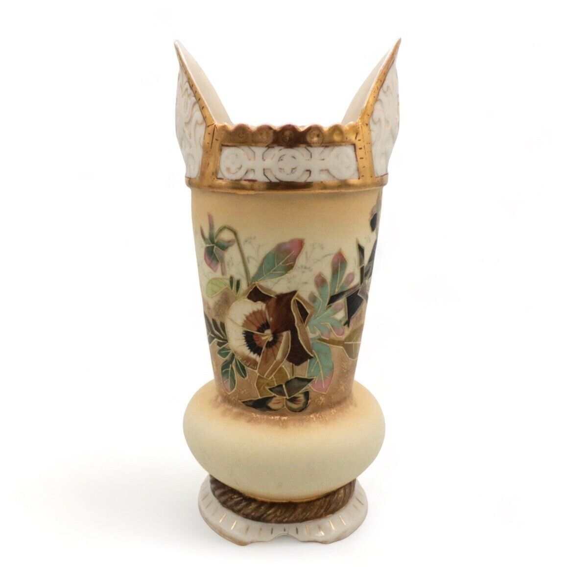 Antique Hand Painted Gold Gilded Enamel Floral Porcelain Vase Marked H&D 9” Rare