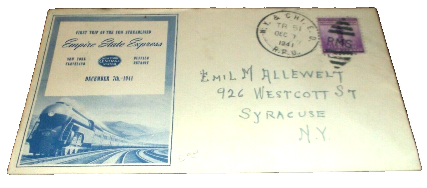 1941 HISTORIC NEW YORK CENTRAL NYC THE EMPIRE STATE EXPRESS PEARL HARBOR DAY C