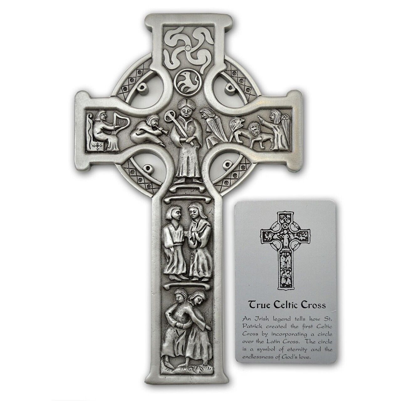 True Celtic Wall Cross - Fine Pewter with Traditional Irish Images 8\