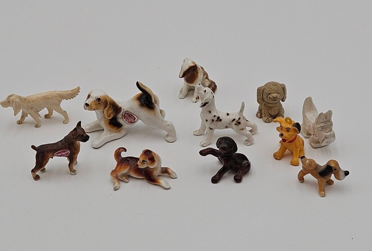 Lot Of Miniature Dog Figurines, 1 Bone China Others Porcelain Amd Resin VtG