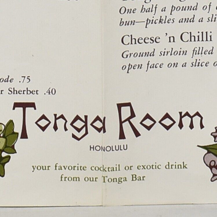 1970s Tonga Room Tiki\'s Bar and Grill Restaurant Menu Honolulu Hawaii