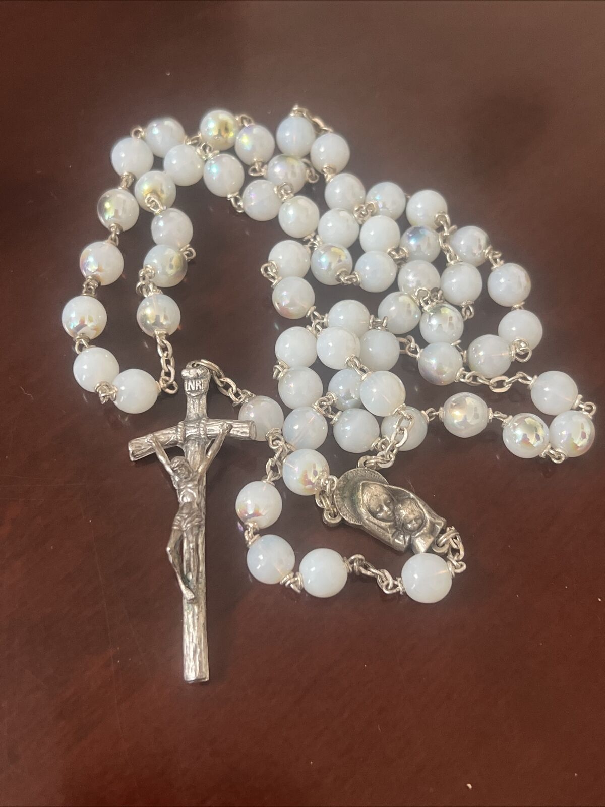 Vintage Opalite Crystal Beads Rosary 36”