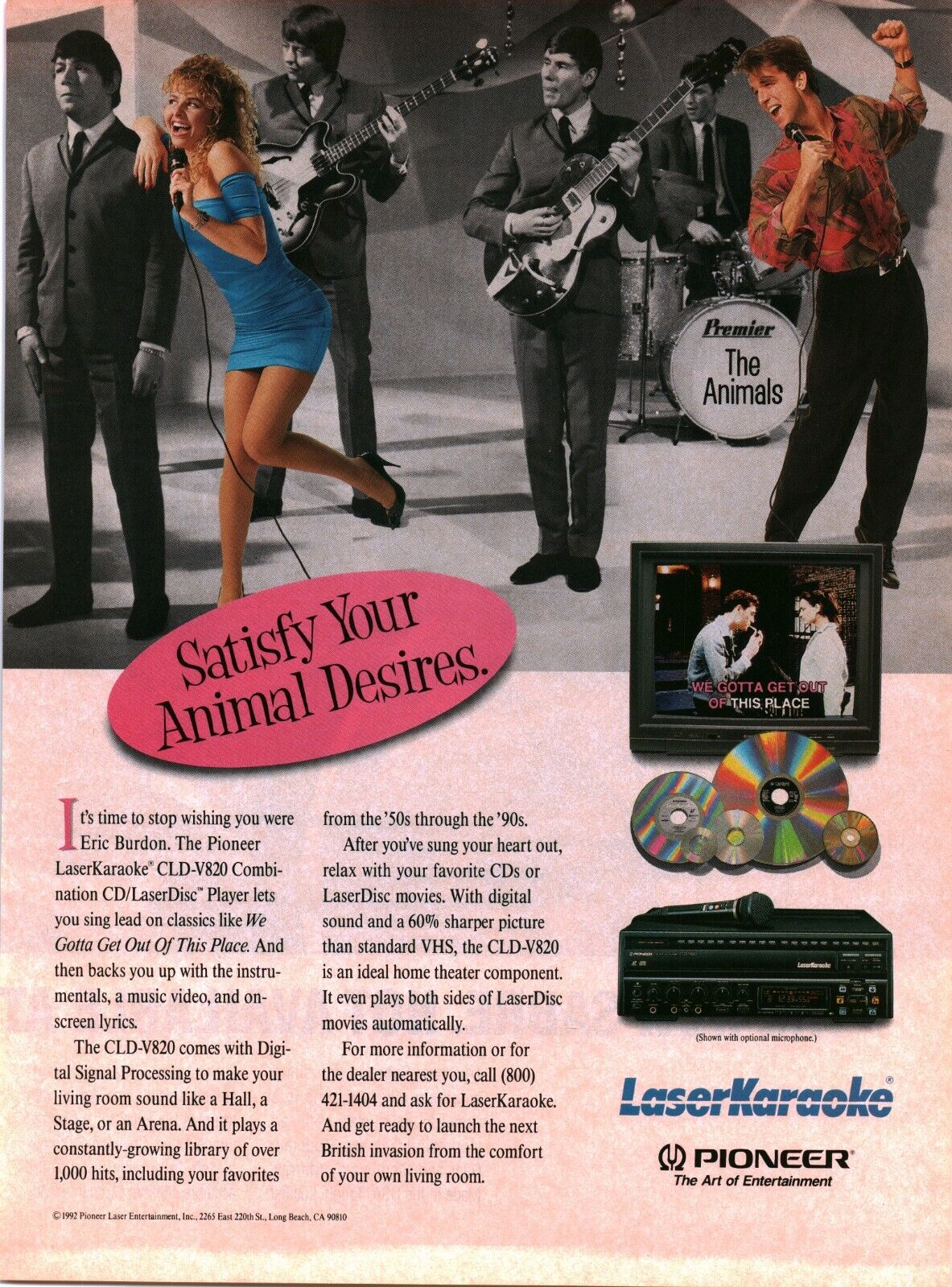 1992 VINTAGE PRINT AD - PIONEER LASER KARAOKE CLD-V820 LASERDISC AD - AD ONLY