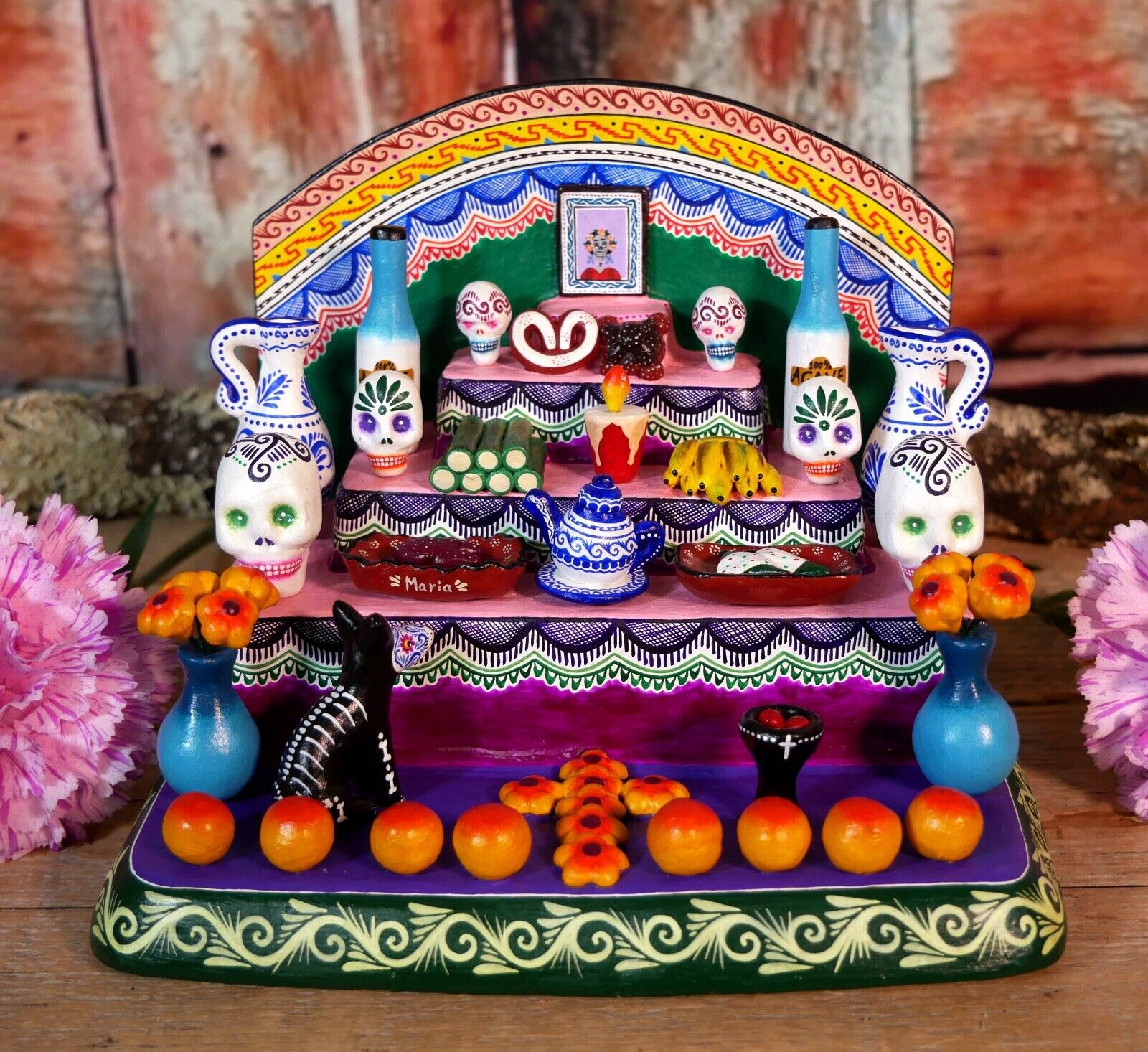 Lg Day of the Dead Traditional Altar Handmade & Painted Puebla Mexican Folk Art